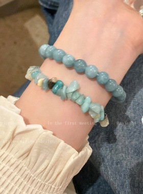 新中式蓝色碎石头串珠手串女新款