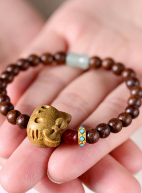 天然绿檀木念珠Kitty猫手串凯蒂