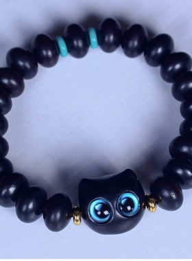 黑檀木可爱猫咪手链算盘珠文玩单