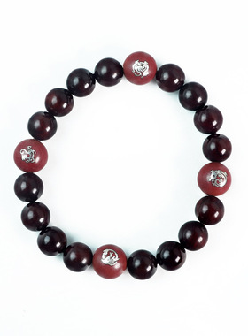 小叶紫檀四方来宝手链朱砂镶银国