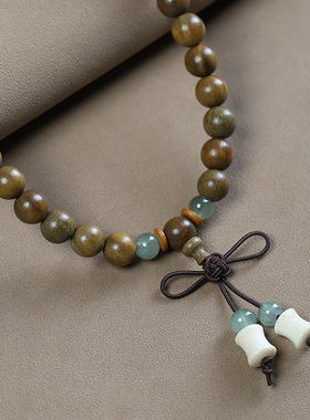 新中式绿檀木手串东陵玉金丝竹多