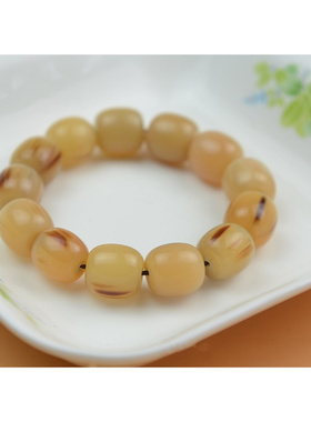 藏式天然藏区黄色牦牛角桶珠手串