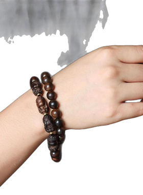 沉香双圈手链四不佛手工雕刻沉香