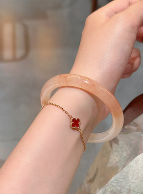 桃花酿玉镯女年轻款西柚色金丝玉