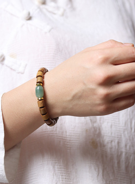 天然绿檀桶珠手串diy东陵玉款玉