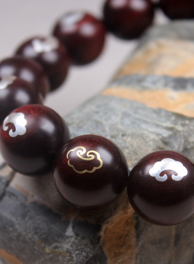 创意小叶紫檀镶嵌如意佛珠手串复