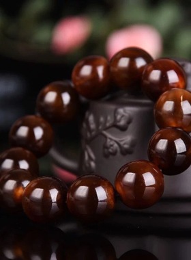 天然满血酒红山龟手串圆珠手链山