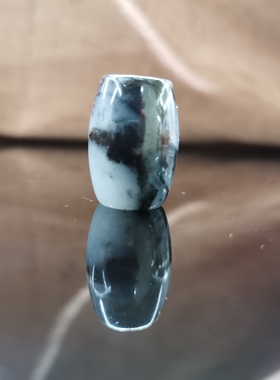 新疆和田玉青花籽料黑白勒子桶珠吊坠男女款挂件礼品