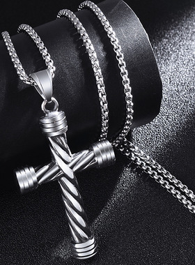 钛钢霸气十字架项链男士刻字吊坠