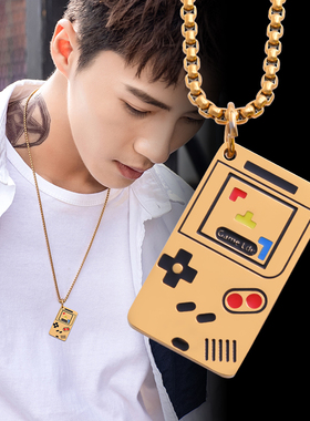 金色钛钢迷你游戏机男士刻字吊坠