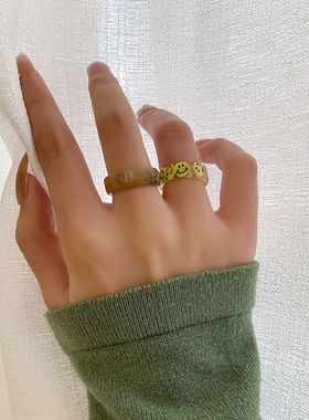 设计复古ins笑脸戒指女不掉色