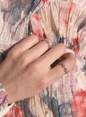 ins花朵戒指镶钻女网红韩版简约