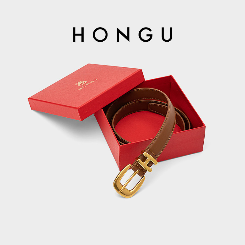 红谷新款女士皮带牛皮针扣细腰带休闲时尚简约百搭装饰牛仔裤带女