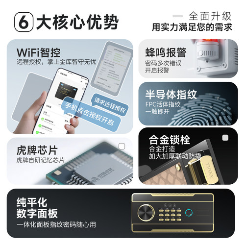 【新品推荐】虎牌保险柜 家用小型指纹保险箱25/35CM智能迷你防盗夹万入墙办公酒店保管箱电子密码柜2026新款 - 图0