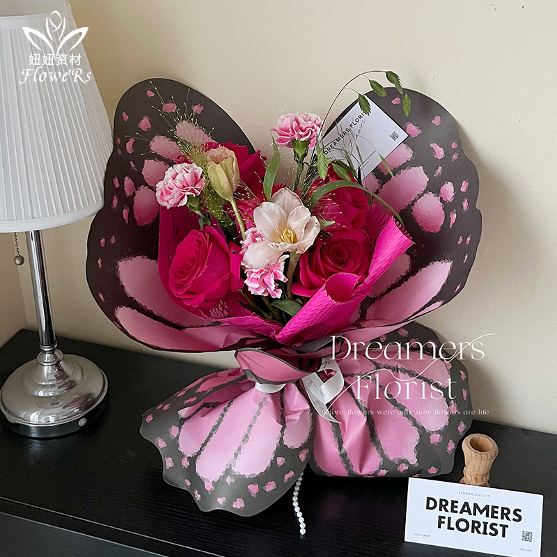 新品520情人节蝴蝶翅膀花束包装纸手工diy鲜花包花材料花艺防水纸 - 图0