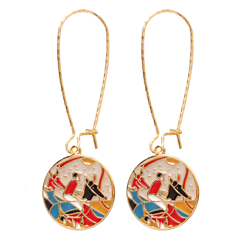 sumni/莎米尼春款抽象赛马图珐琅滴釉国风系列18K包金铜耳钩耳坠 - 图3