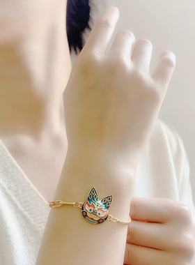 sumni/莎米尼中国风彩色珐琅滴釉老虎金属链红绳手链女异域风情