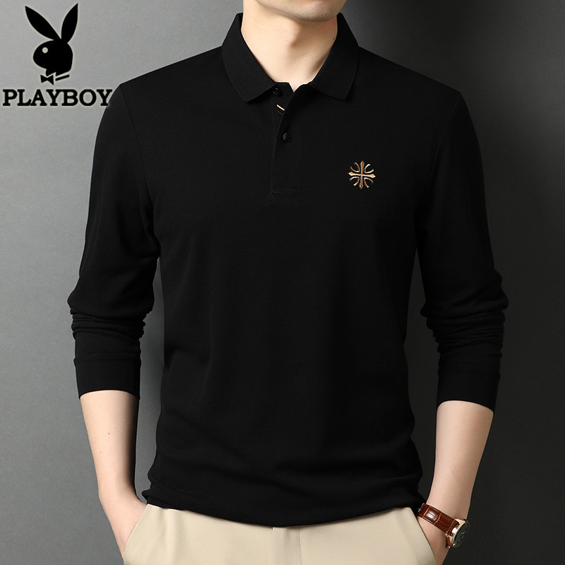 花花公子长袖纯棉宽松翻领polo衫 家缘服饰T恤