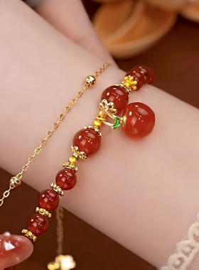 天然红玛瑙平安符红苹果手链女