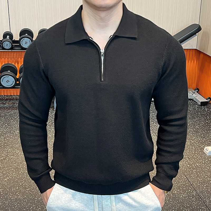 秋冬新款男士健身针织衫长袖上衣翻领半拉链式polo百搭内搭毛衣,淘宝优惠券,粉丝福利购,淘宝优惠卷