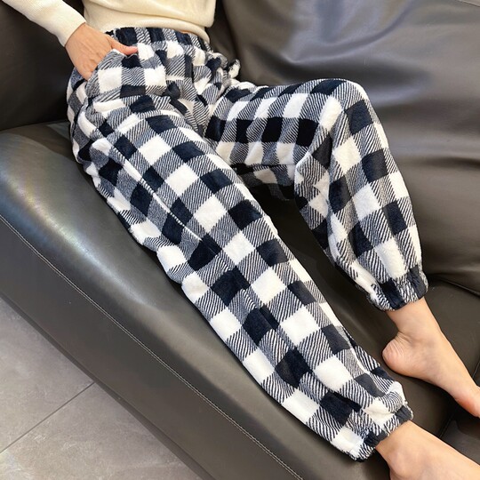 男女秋冬季珊瑚绒睡裤女加厚保暖居家宽松暖暖裤法兰绒长裤家居裤