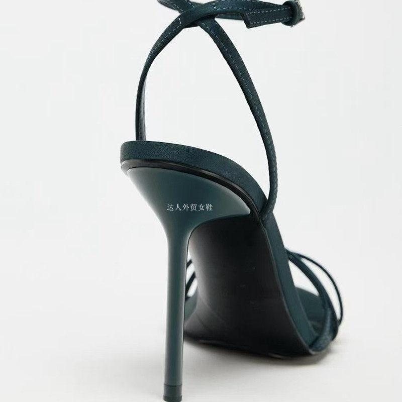 西班牙2025夏季新品一字带交叉中空女鞋丝缎质感效果带饰高跟凉鞋,淘宝优惠券,粉丝福利购,淘宝优惠卷