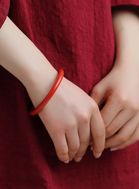 跨境原矿天然高含量紫金砂手镯 心经帝王朱砂叮当素圈女礼物手镯