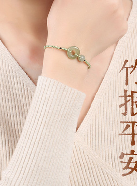 2023兔本命年红绳手链女天然和田玉平安扣编织红手绳玉石男情侣款