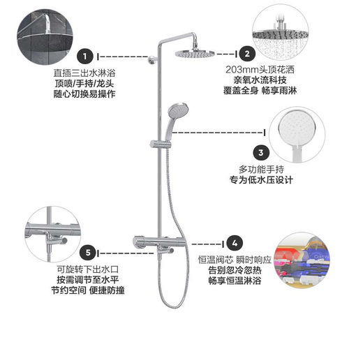 科勒恒温淋浴花洒套装三出水手持喷头莲蓬头家用淋雨组合 铜30021 - 图3