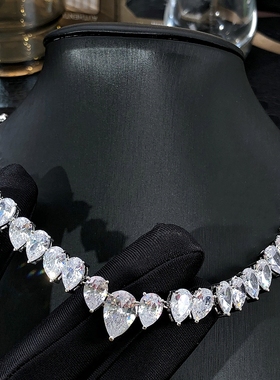 水滴梨形闪钻锆石排钻项链颈链