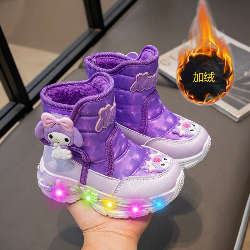 女童雪地靴2025冬季新款库洛米加绒二棉美乐蒂女孩校园棉鞋发光鞋,淘宝优惠券,粉丝福利购,淘宝优惠卷