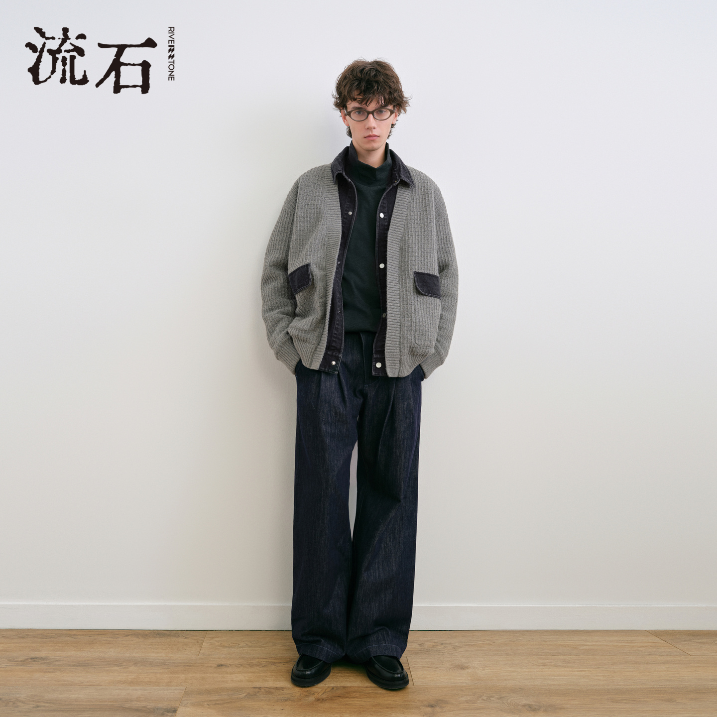 流石男装牛仔针织假两件多元拼接羽绒服2025年冬季男士设计外套潮 - 图2