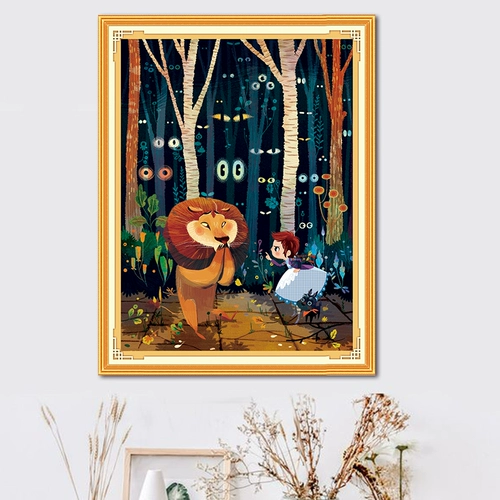 青飞 Точная печать лев перекрестный удар новый мультфильм мультфильм маленькая девочка гостиная спальня Свежая вышивка висящая картина