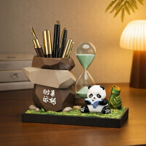 贝汉美时来运转熊猫沙漏笔筒摆件办公室2026新款桌面情绪稳定器