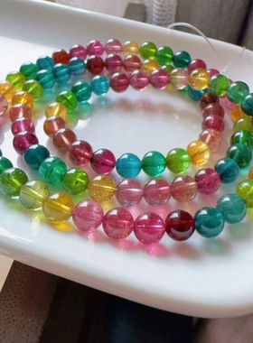 魅晶天然水晶晶体通透水润色标彩虹多圈手链