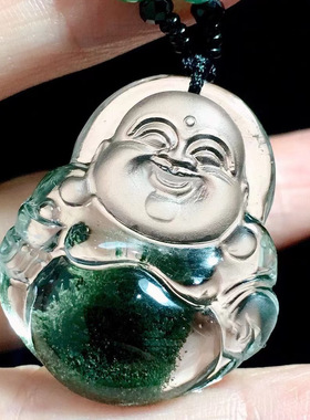 魅晶魅晶天然水晶原石翠绿色绿幽灵小佛吊坠