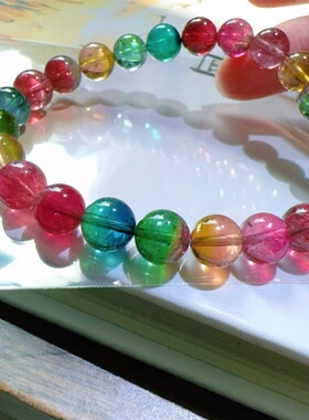 魅晶天然水晶晶体通透塔尖西瓜碧玺手链