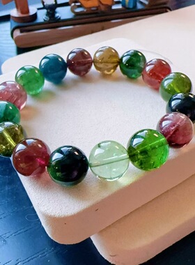 魅晶天然水晶晶体通透全彩碧玺手链