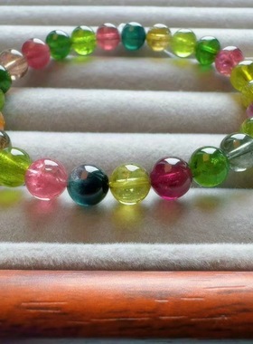 魅晶天然水晶晶体通透果绿色系碧玺手链