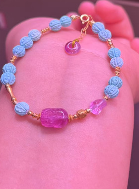 魅晶天然水晶晶体通透绿松石核桃珠眼红碧玺貔貅手链