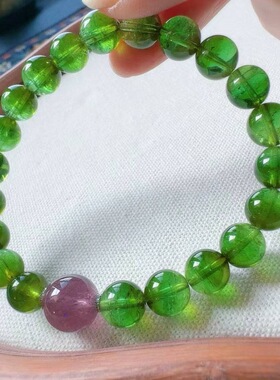 魅晶天然水晶晶体通透黄绿调晕染西瓜碧玺手链