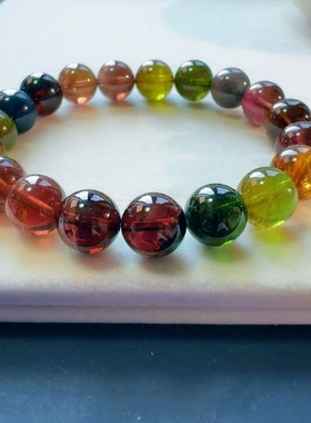 魅晶天然水晶晶体通透老矿色浓郁醇厚碧玺手链