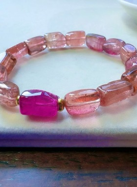 魅晶天然水晶晶体通透橙色调西瓜手链