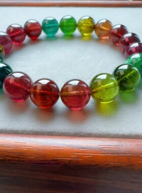 魅晶天然水晶晶体通透明艳彩虹碧玺双圈手链