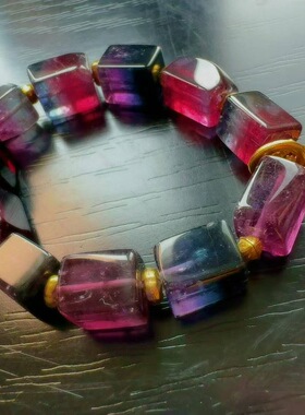 魅晶天然水晶晶体通透纯紫红交织原石手链