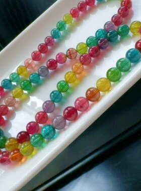 魅晶天然水晶晶体通透塔尖荧光色标多圈碧玺手链