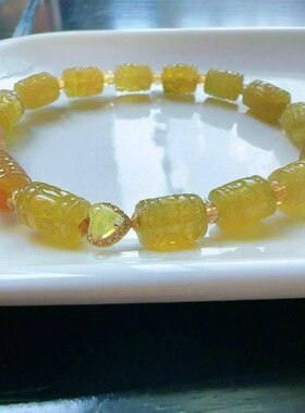 魅晶天然水晶晶体通透金丝雀碧玺回纹手链