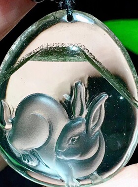 魅晶天然水晶晶体通透绿幽灵银山兔子吊坠