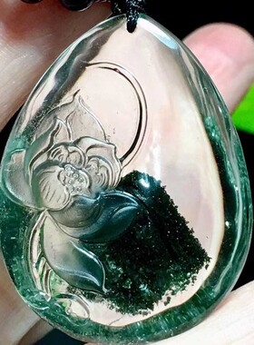 魅晶天然水晶晶体通透绿幽灵银山莲花吊坠