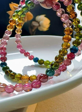 魅晶天然水晶晶体通透纯净玻璃体碧玺多圈手链